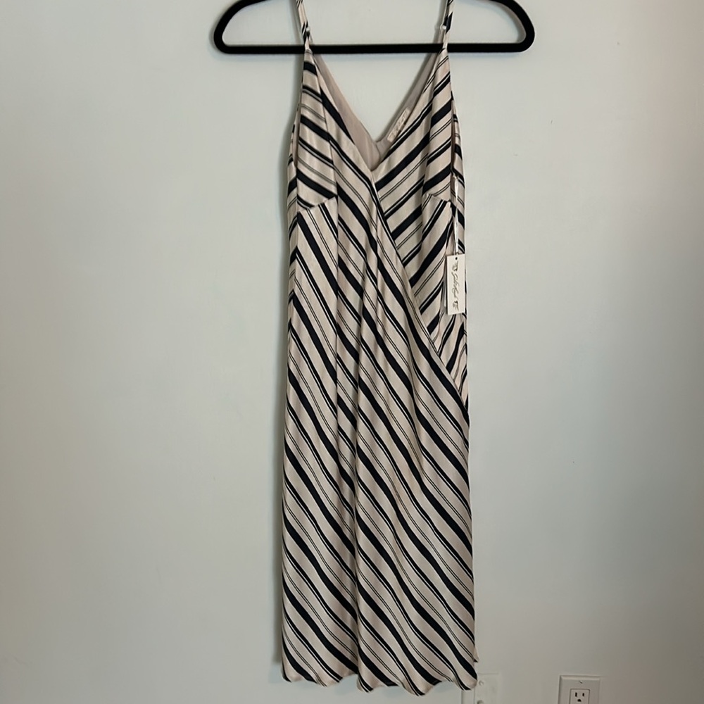 Gold Hawk Midi Stripe Cocktail Slip Dress *NWT*  in Ivory / Black     SMALL